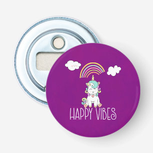 Lycklig Vibes Typography Cute Smiling Unicorn Flasköppnare