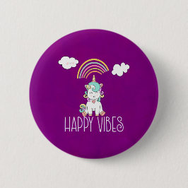 Lycklig Vibes Typography Cute Smiling Unicorn Knapp