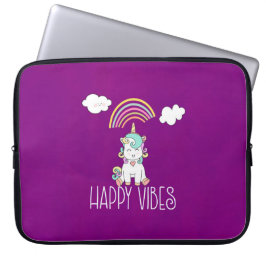Lycklig Vibes Typography Cute Smiling Unicorn Laptop Sleeve