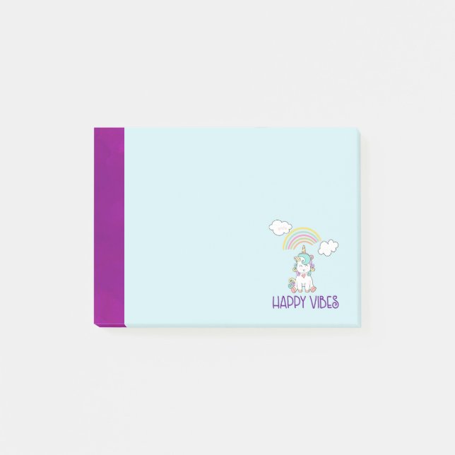 Lycklig Vibes Typography Cute Smiling Unicorn Post-it Block (Framsida)