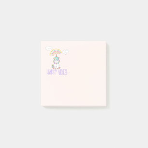 Lycklig Vibes Typography Cute Smiling Unicorn Post-it Block