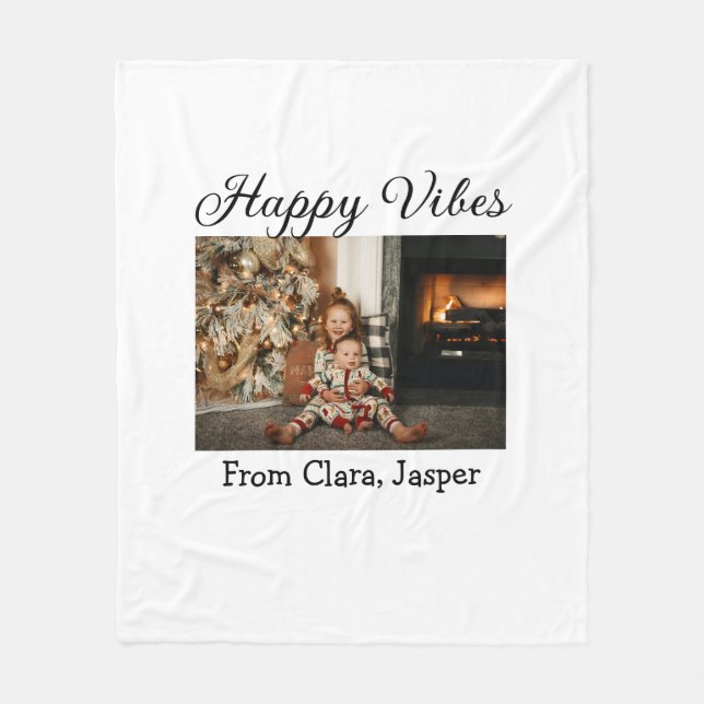 Lycklig vibes Ungdomsfamiljens julfoto Inbjudan Fleecefilt (Framsidan)