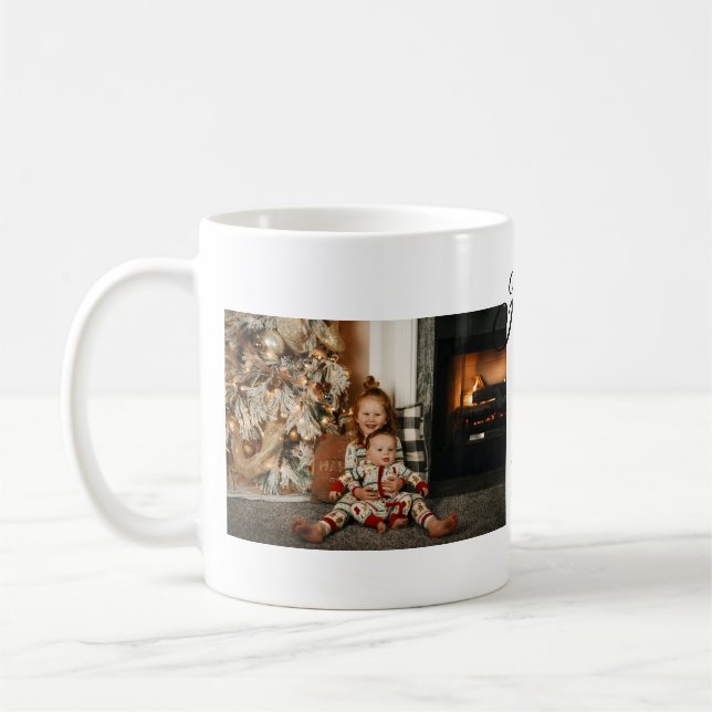 Lycklig vibes Ungdomsfamiljens julfoto Inbjudan Kaffemugg (Vänster)