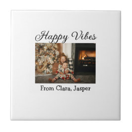 Lycklig vibes Ungdomsfamiljens julfoto Inbjudan Kakelplatta