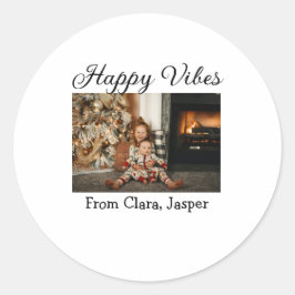 Lycklig vibes Ungdomsfamiljens julfoto Inbjudan Runt Klistermärke