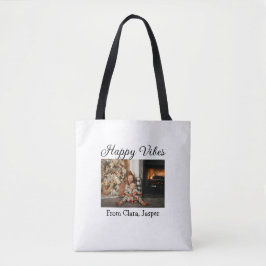 Lycklig vibes Ungdomsfamiljens julfoto Inbjudan Tygkasse