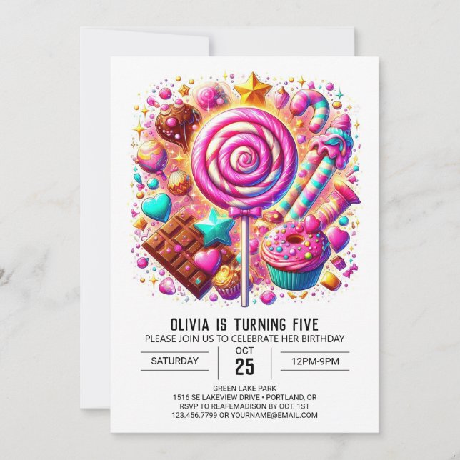 Lycklig Vibrant Candyland Digital Birthday Inbjudningar (Framsida)