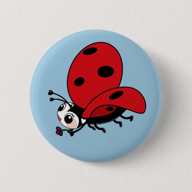Lycklig Vingar Ladybug Button Knapp (Framsida)