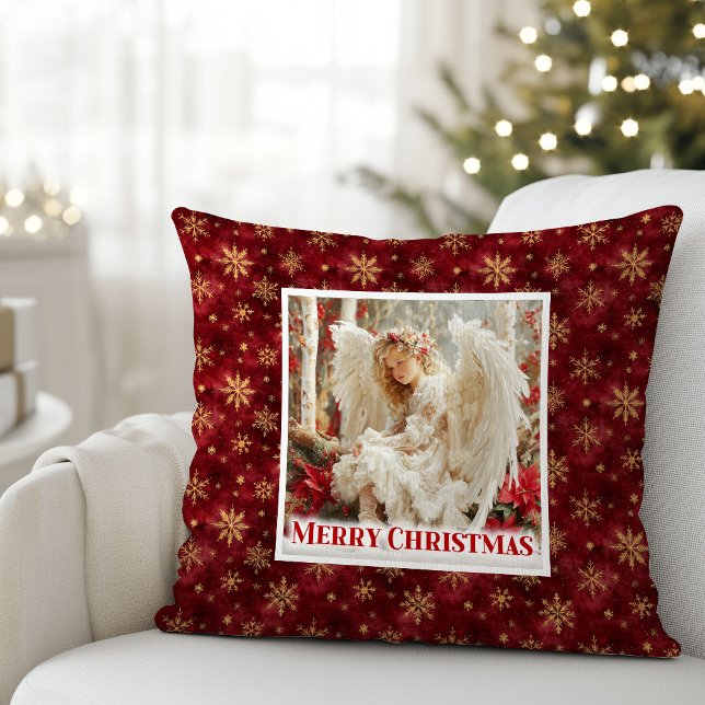 Lycklig Vintage Ängel Julpresent Kudde (Blissful Vintage Angel Christmas Gift Pillow)