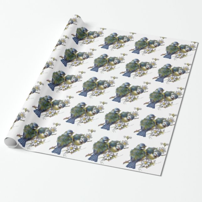Lycklig Vintage Fåglar Presentpapper (Utrullad)