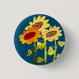 Lycklig Vintage SunFlowers Cute Blue Knapp