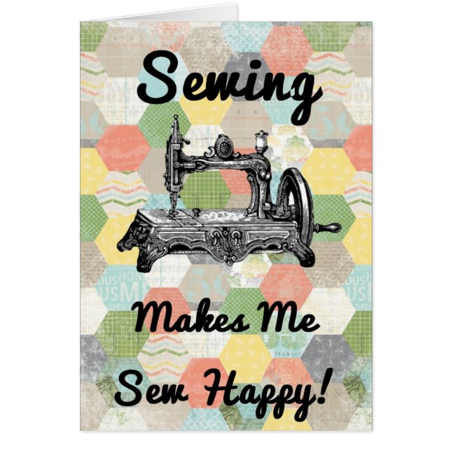 Lycklig vintagesömnad hälsningskort (Framsidan)