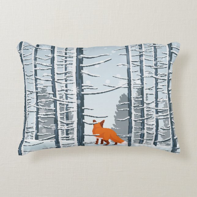 Lycklig vinter med skogar i landskapet och rävdjur prydnadskudde (Framsidan)