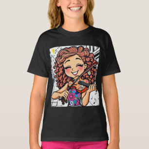 Lycklig Violin Girl Tecknad for Music Älskare T Shirt