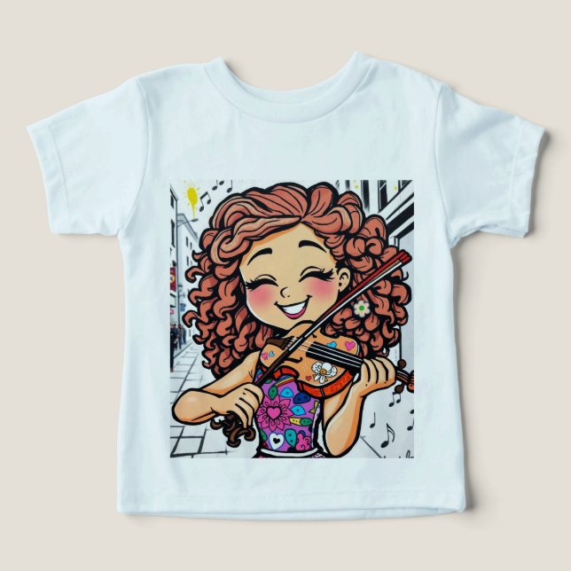 Lycklig Violin Girl Tecknad for Music Älskare T Shirt (Design Framsida)