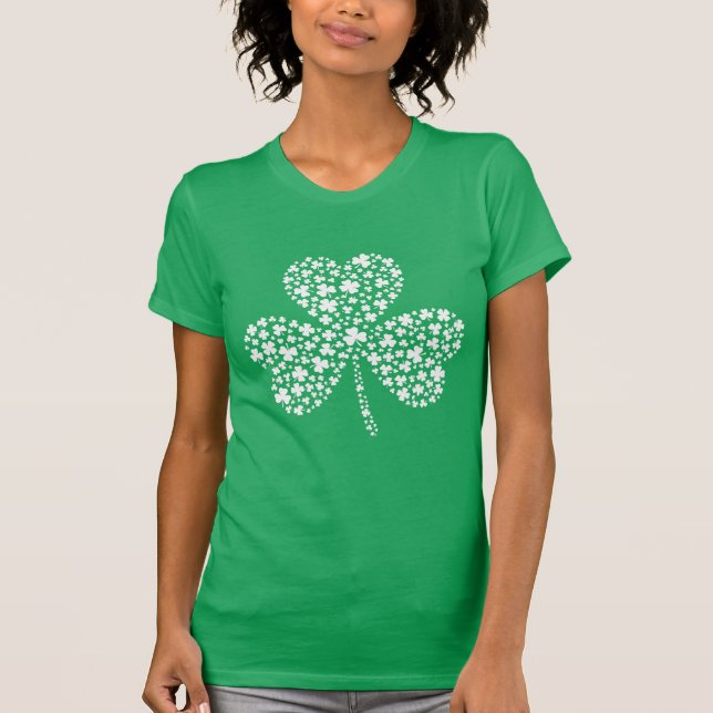 Lycklig Vit Fyrklöver  T Shirt (Framsida)