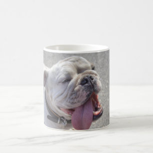 Lycklig vitbulldogg kaffemugg