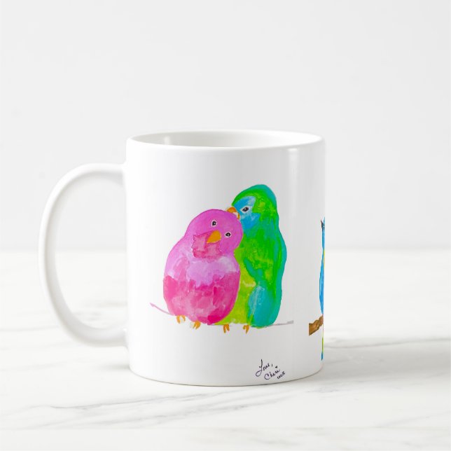 Lycklig Watercolor Birds Coffee Mugg (Vänster)