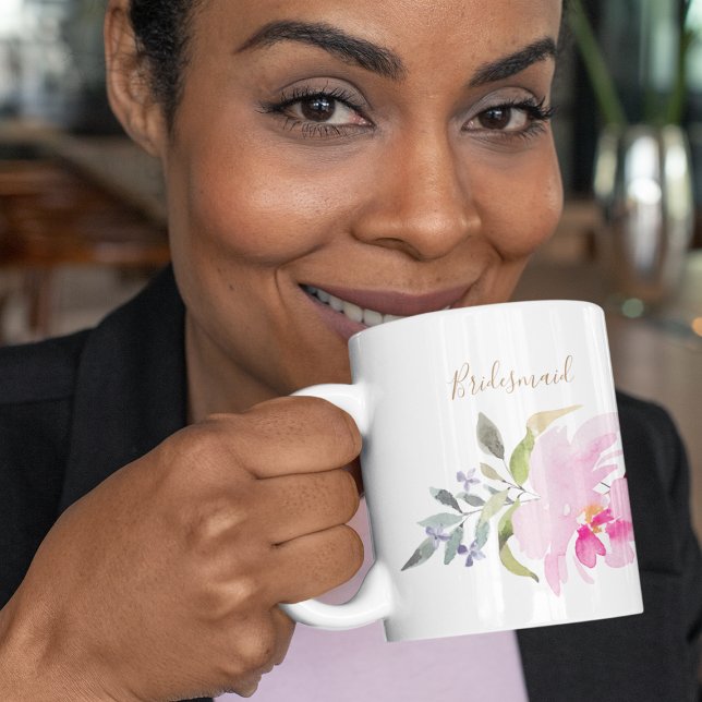 Lycklig Watercolor Blommigt Bröllop Bridesmaid Kaffemugg (Skapare uppladdad)