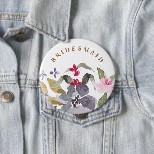 Lycklig Watercolor Blommigt Bröllop Bridesmaid Knapp