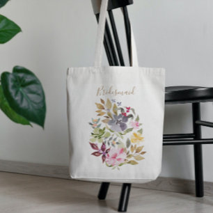 Lycklig Watercolor Blommigt Bröllop Brudens sida Tygkasse