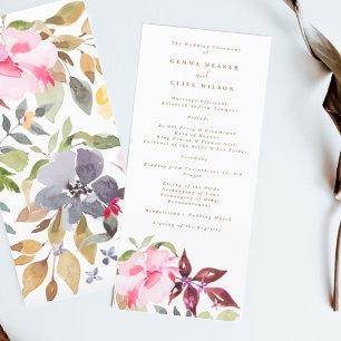 Lycklig Watercolor Blommigt Bröllop Ceremony Program