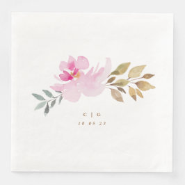 Lycklig Watercolor Blommigt Bröllop Monogram Pappersservett
