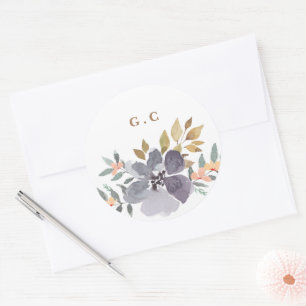 Lycklig Watercolor Blommigts Bröllop Large Runt Klistermärke