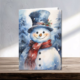 Lycklig Watercolor Snögubbe-julafton Kort