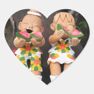 Lycklig Watermelon Friends Hjärtformat Klistermärke