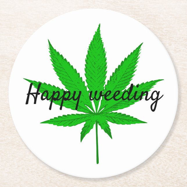 Lycklig Weeding Bröllop pun Underlägg Papper Rund (Framsidan)