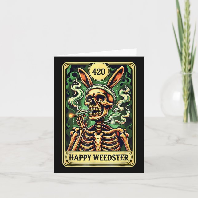 Lycklig Weedster Påsk Skeleton Smoking Ogräs Tarot Kort (Framsida)