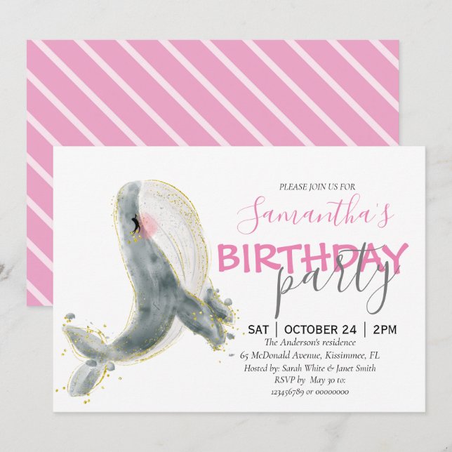 Lycklig Whale BIRTHDAY-meddelande Meddelande (Fram/baksida)
