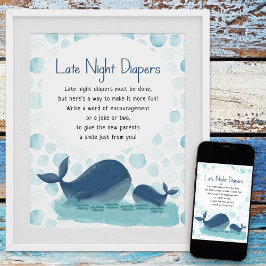 Lycklig Whale Late Lght Diaper Baby Shower Game Poster