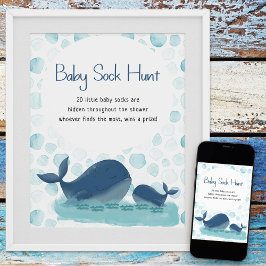Lycklig Whale Sock Hunt Baby Shower Game Poster