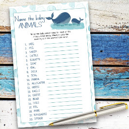 Lycklig Whales Baby djur Baby Shower Quiz-spel