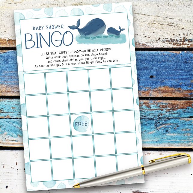 Lycklig Whales Baby Shower Bingo Game (Baby Shower game card from my Happy Whale collection. Message if you need different items.)