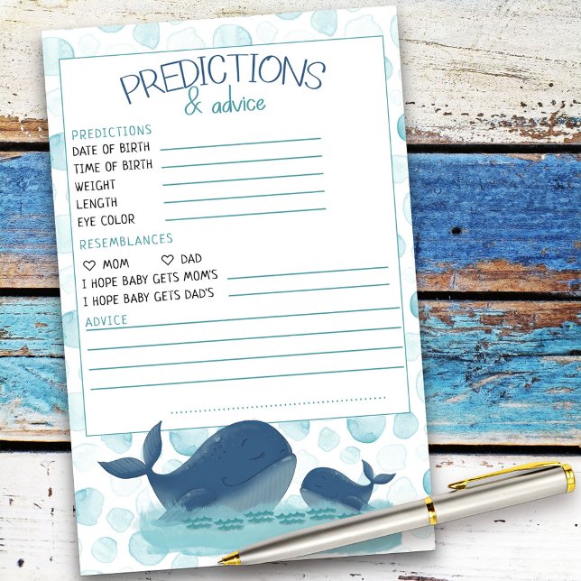Lycklig Whales Baby Shower Predence and Advice (Baby Shower advice card from my Happy Whale collection. Message if you need different items.)