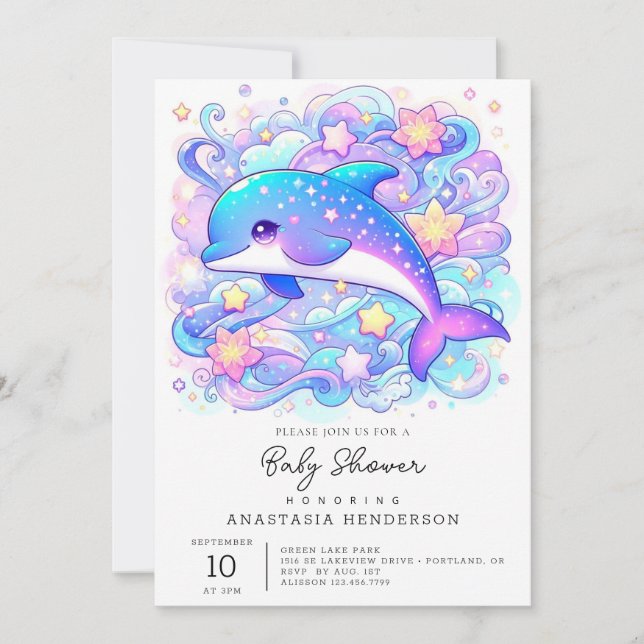 Lycklig Whimsical Dolphin Baby Shower Inbjudningar (Framsida)