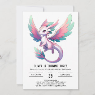 Lycklig Whimsical Dragon Birthday Inbjudningar