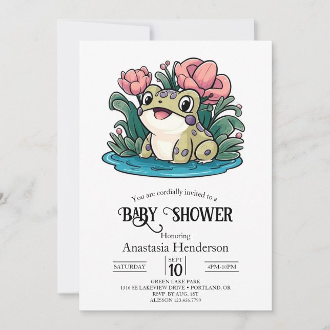 Lycklig Whimsical Frog Baby Shower Inbjudningar (Framsida)