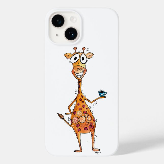 Lycklig Whimsical Giraffe Drinking Coffee (Baksida)
