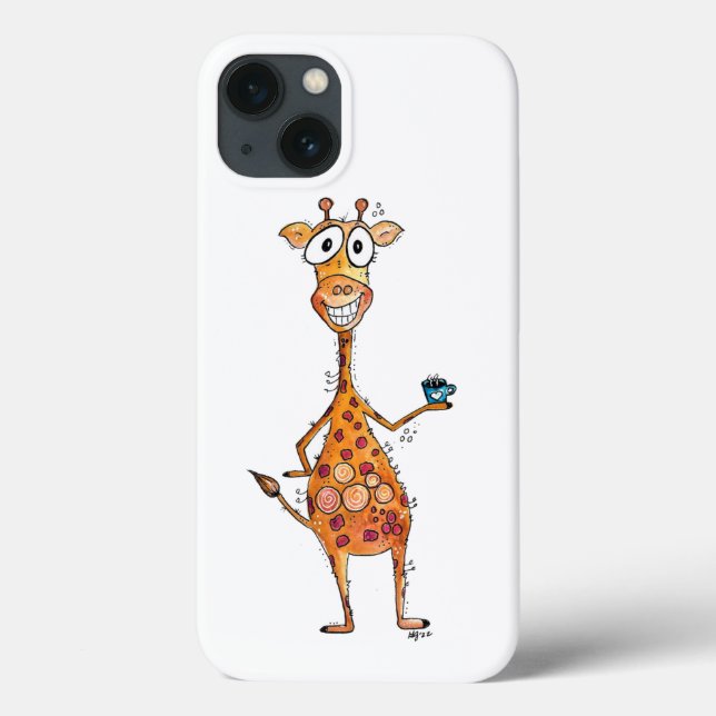 Lycklig Whimsical Giraffe Drinking Coffee (Baksida)