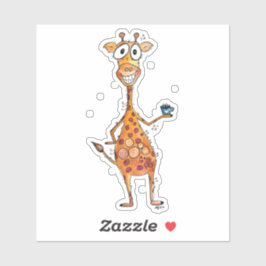 Lycklig Whimsical Giraffe Drinking Coffee Klistermärken