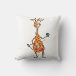 Lycklig Whimsical Giraffe Drinking Coffee Kudde
