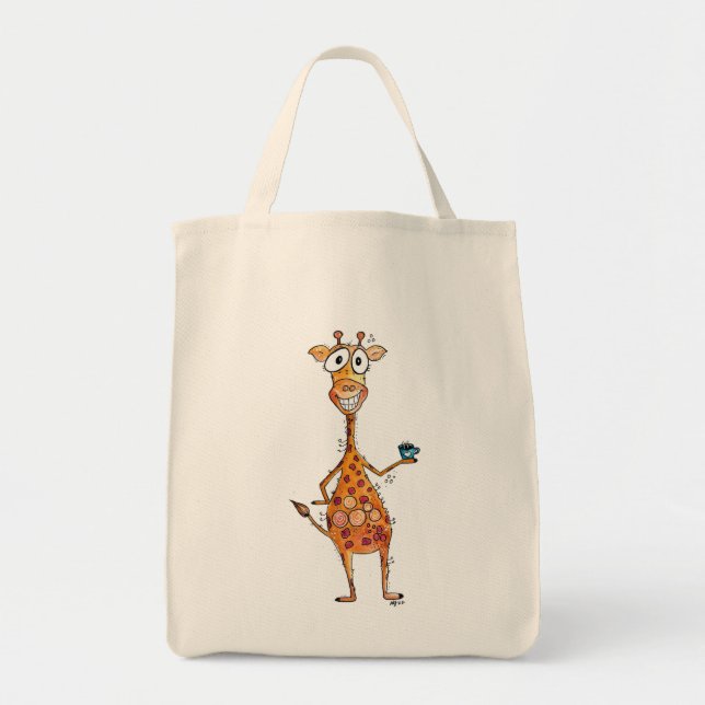 Lycklig Whimsical Giraffe Drinking Coffee Tygkasse (Framsidan)