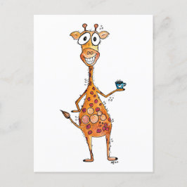 Lycklig Whimsical Giraffe Drinking Coffee Vykort