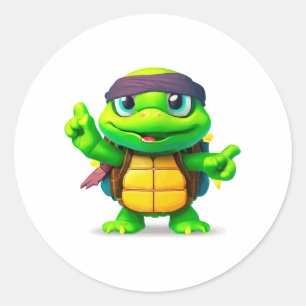 Lycklig Whimsical Turtle Back to school Runt Klistermärke