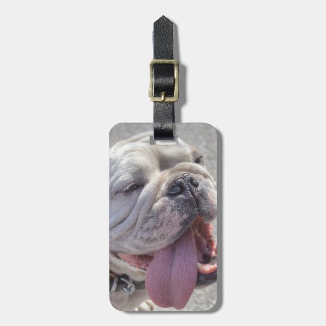 Lycklig White Bulldog Bagagebricka (Vertikal Framsida)