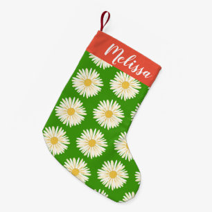 Lycklig White Daisys Mönster ANPASSNINGSBAR Liten Julstrumpa